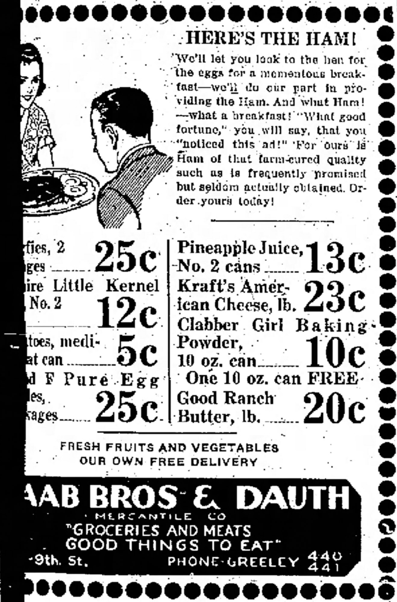 Dauth Family Archive - 1933-02-24 - Greeley Daily Tribune - Baab Bros and Dauth Advertisement