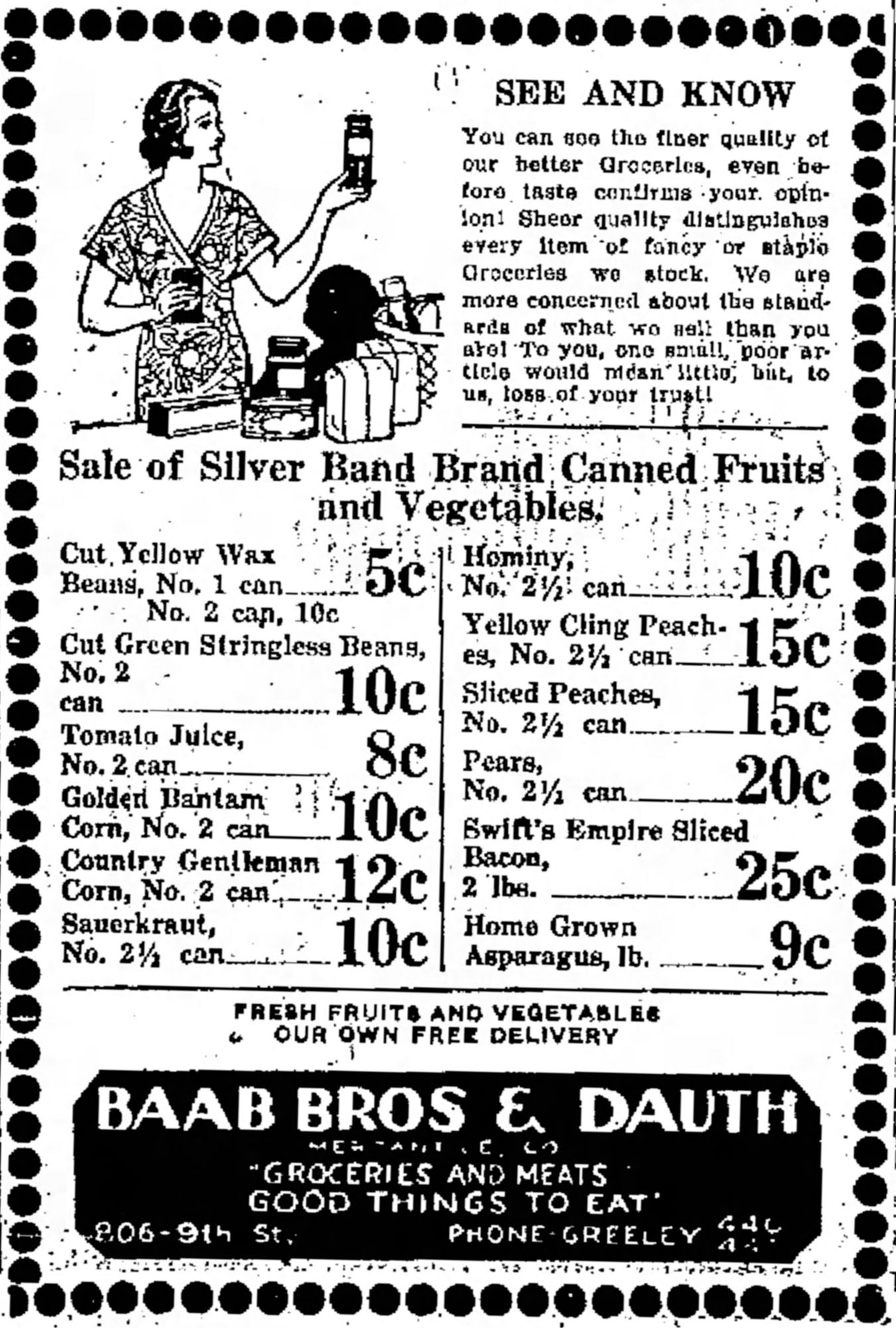 Dauth Family Archive - 1933-04-28 - Greeley Daily Tribune - Baab Bros and Dauth Advertisement