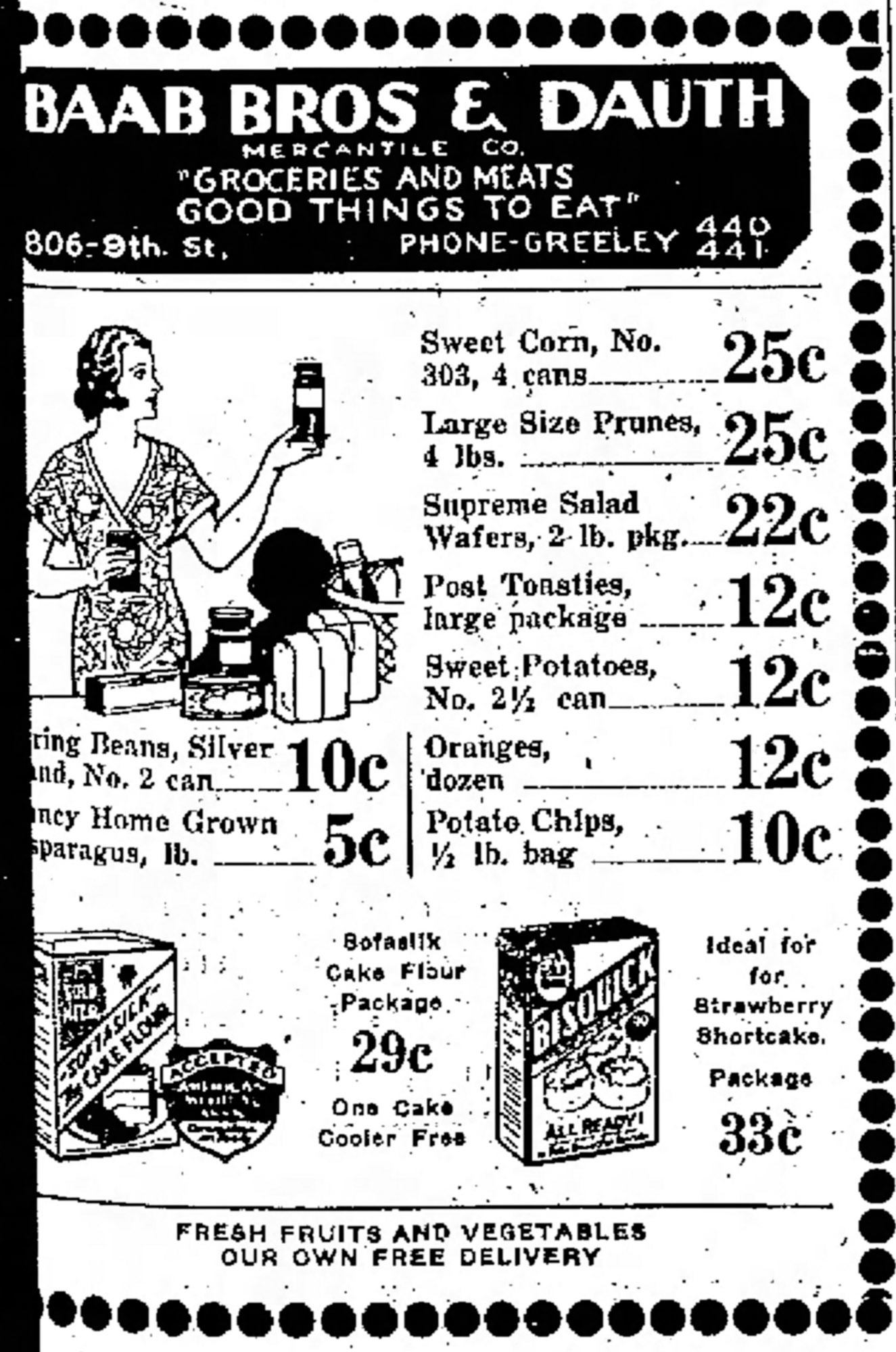 Dauth Family Archive - 1933-05-19 - Greeley Daily Tribune - Baab Bros and Dauth Advertisement