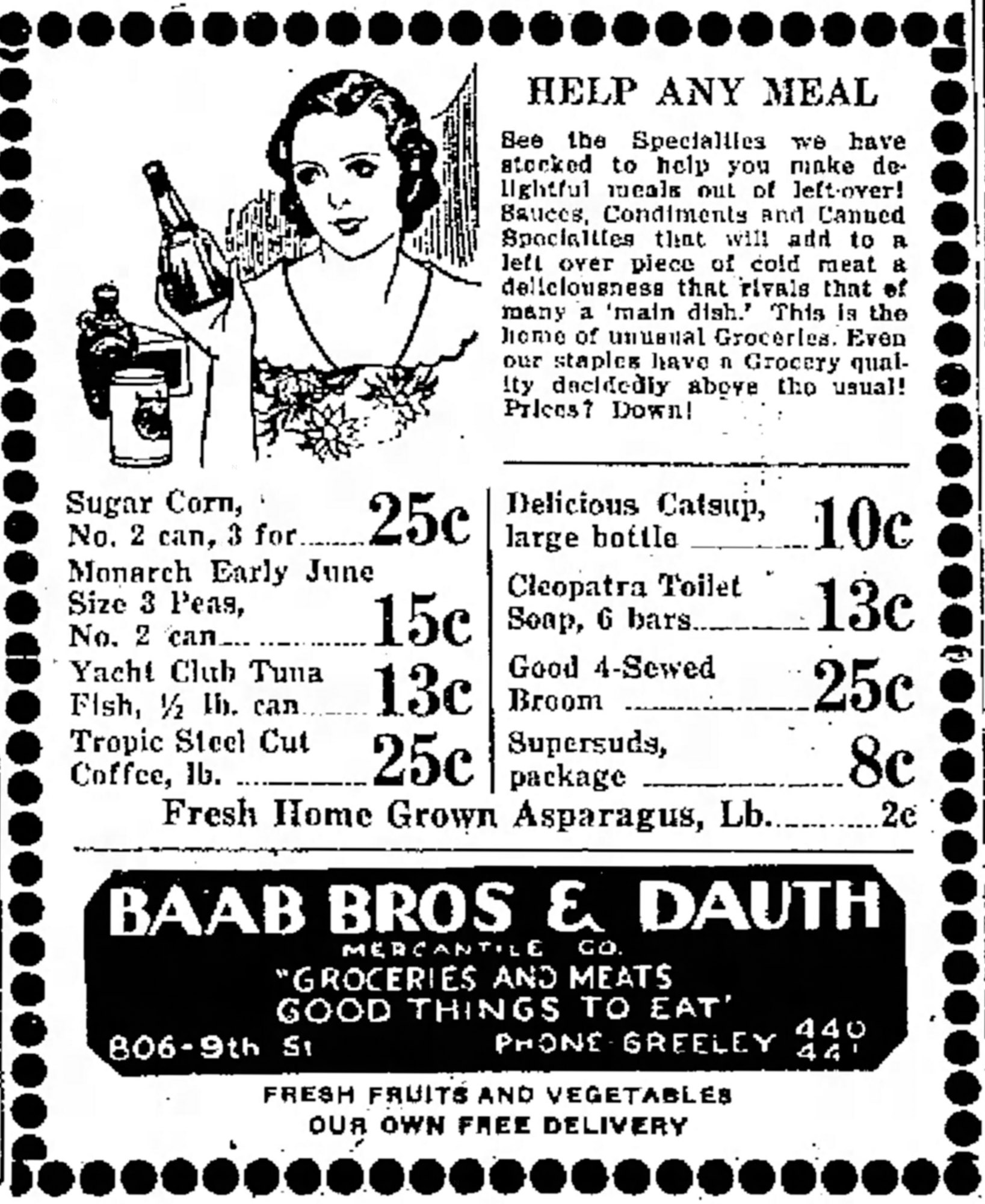 Dauth Family Archive - 1933-05-26 - Greeley Daily Tribune - Baab Bros and Dauth Advertisement
