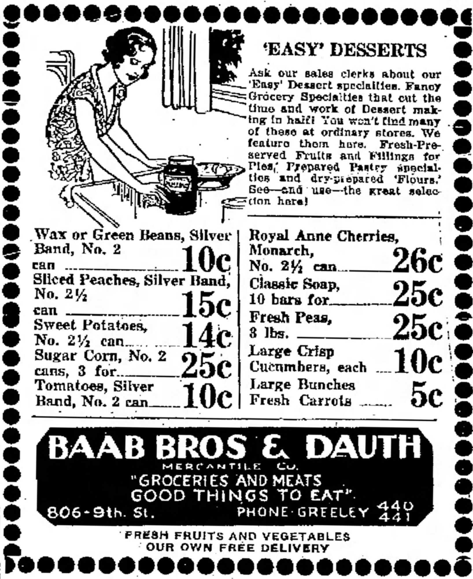 Dauth Family Archive - 1933-06-02 - Greeley Daily Tribune - Baab Bros and Dauth Advertisement