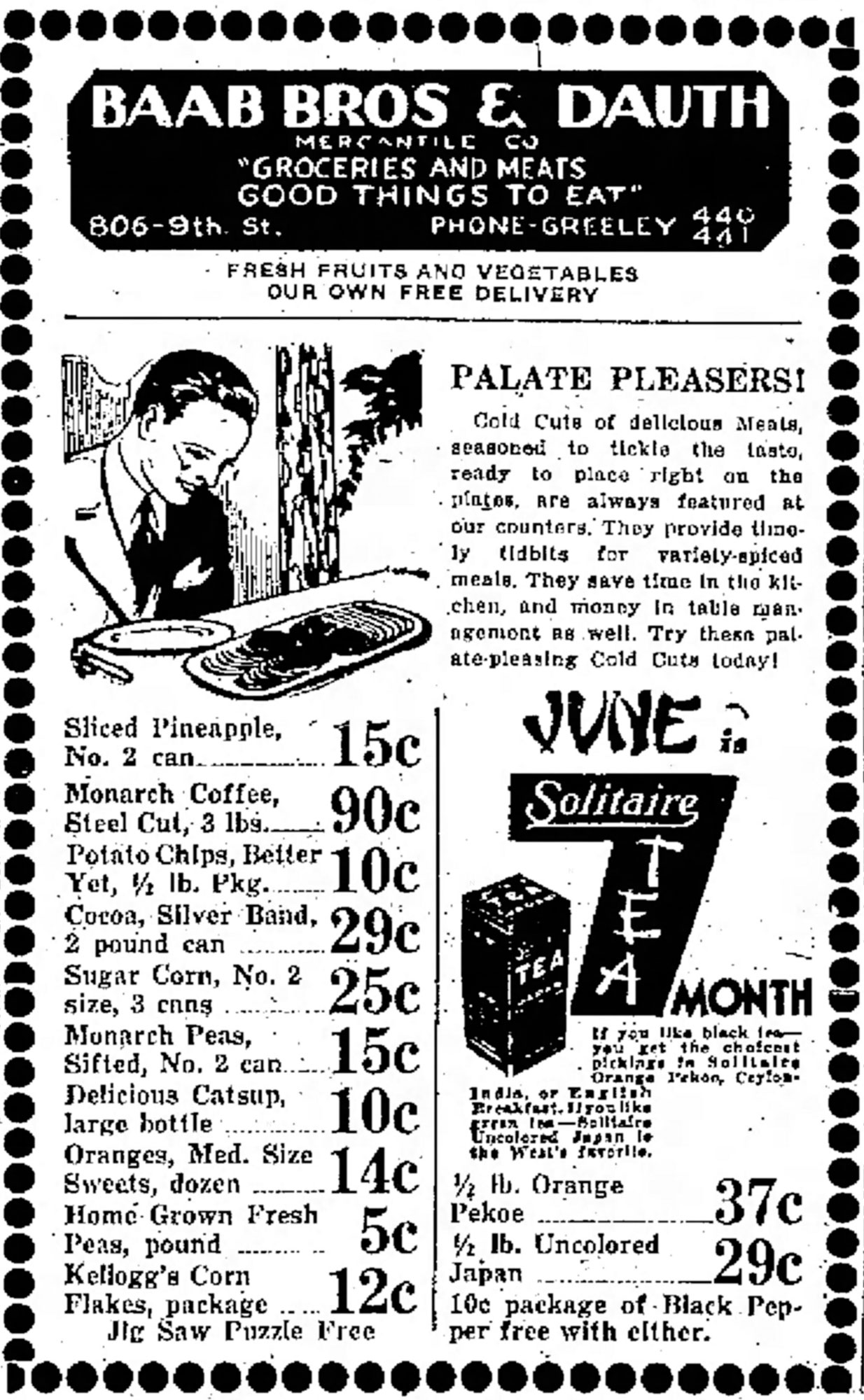 Dauth Family Archive - 1933-06-16 - Greeley Daily Tribune - Baab Bros and Dauth Advertisement