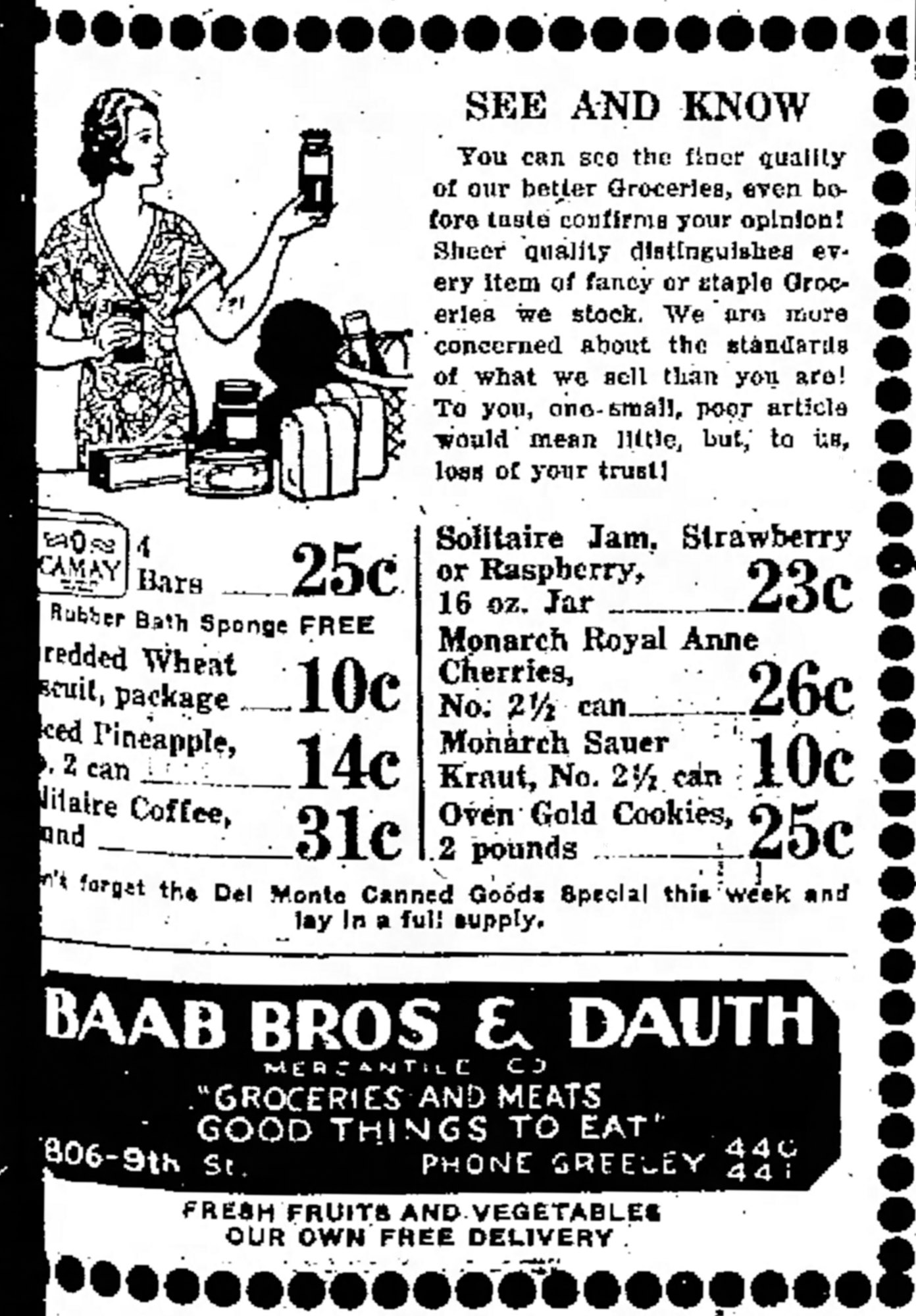 Dauth Family Archive - 1933-06-23 - Greeley Daily Tribune - Baab Bros and Dauth Advertisement