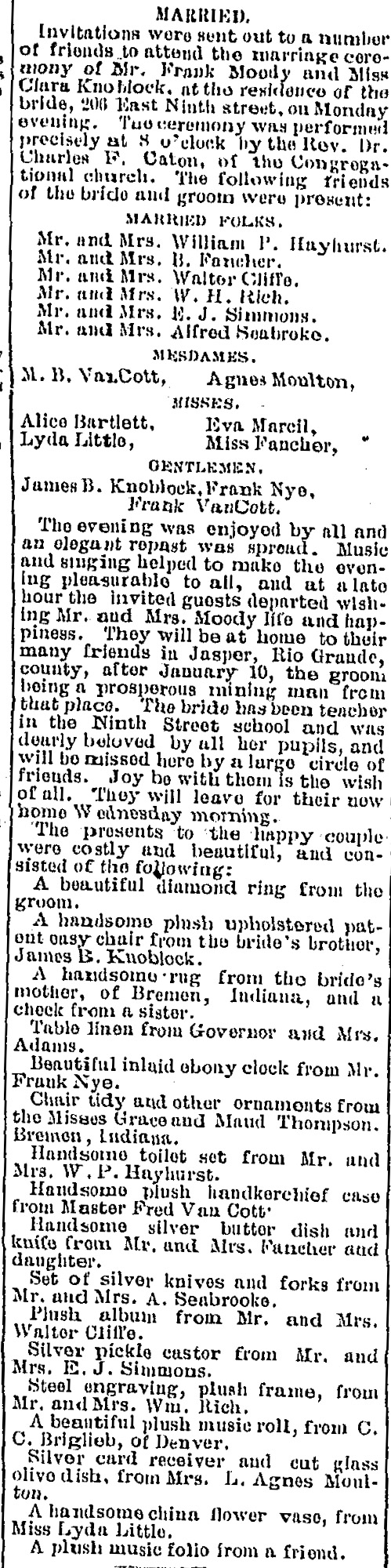 Dauth Family Archive - 1887-12-27 - Herald Democrat - Elisabeth Dauth And Walter Cliffe Attend Marriage Celebration