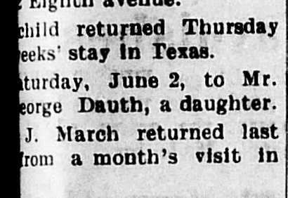 Dauth Family Archive - 1906-06-07 - The Greeley Tribune - Elizabeth Dauth Born