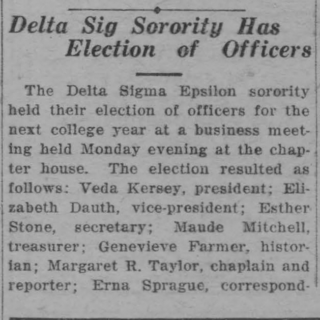 Dauth Family Archive - 1924-04-24 - The Mirror - Elizabeth Dauth Elected Sorority Vice President