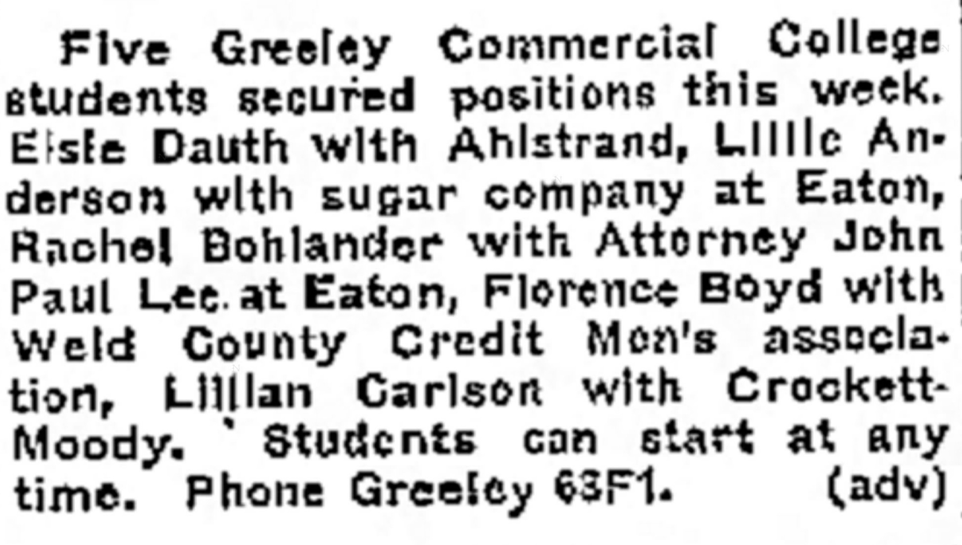 Dauth Family Archive - 1920-04-10 - Greeley Daily Tribune - Elsie Dauth Graduates