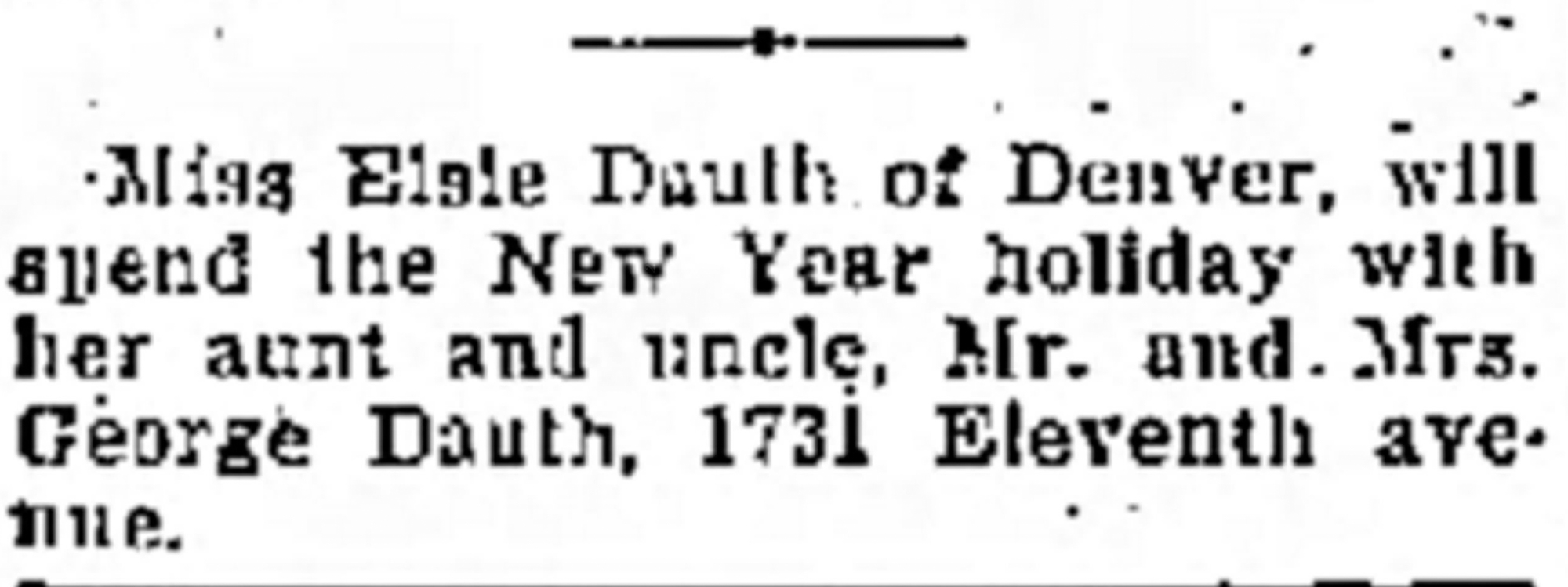 Dauth Family Archive - 1943-12-31 - Greeley Daily Tribune - Elsie Dauth Spends Christmas With George Dauth Family
