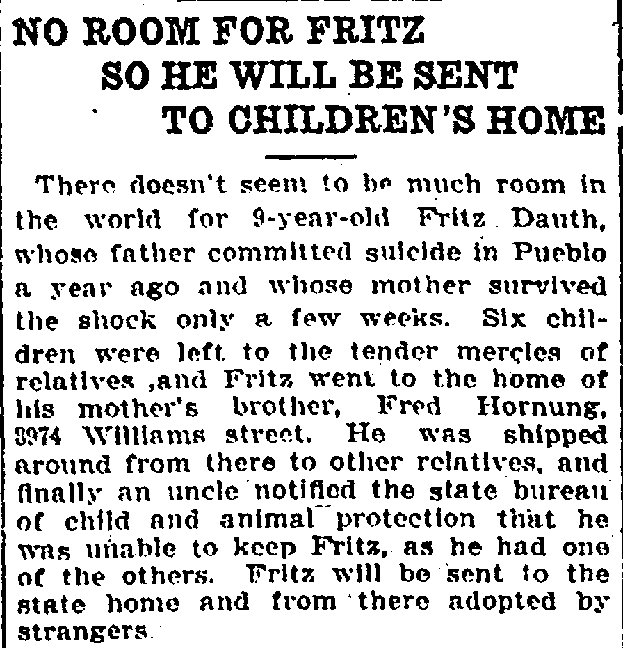 Dauth Family Archive - 1906-07-21 - Denver Post - Fred Dauth Orphaned