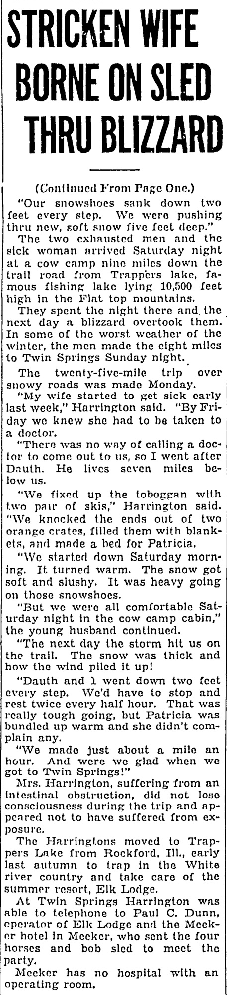 Dauth Family Archive - 1939-02-21 - Denver Post - Fred Dauth Helps Save A Sick Person During Blizzard - Part 1