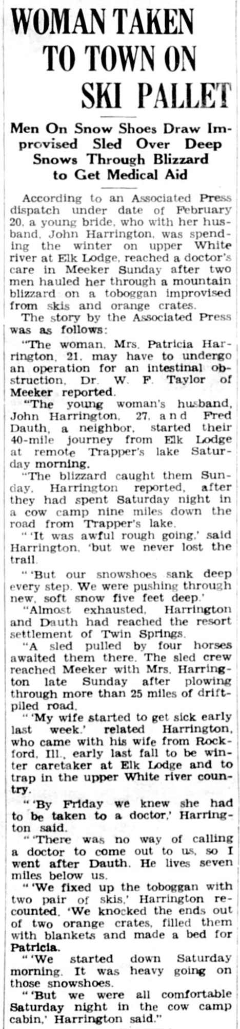 Dauth Family Archive - 1939-02-22 - The Craig Empire Courier -  Fred Dauth Helps Save A Sick Person During Blizzard