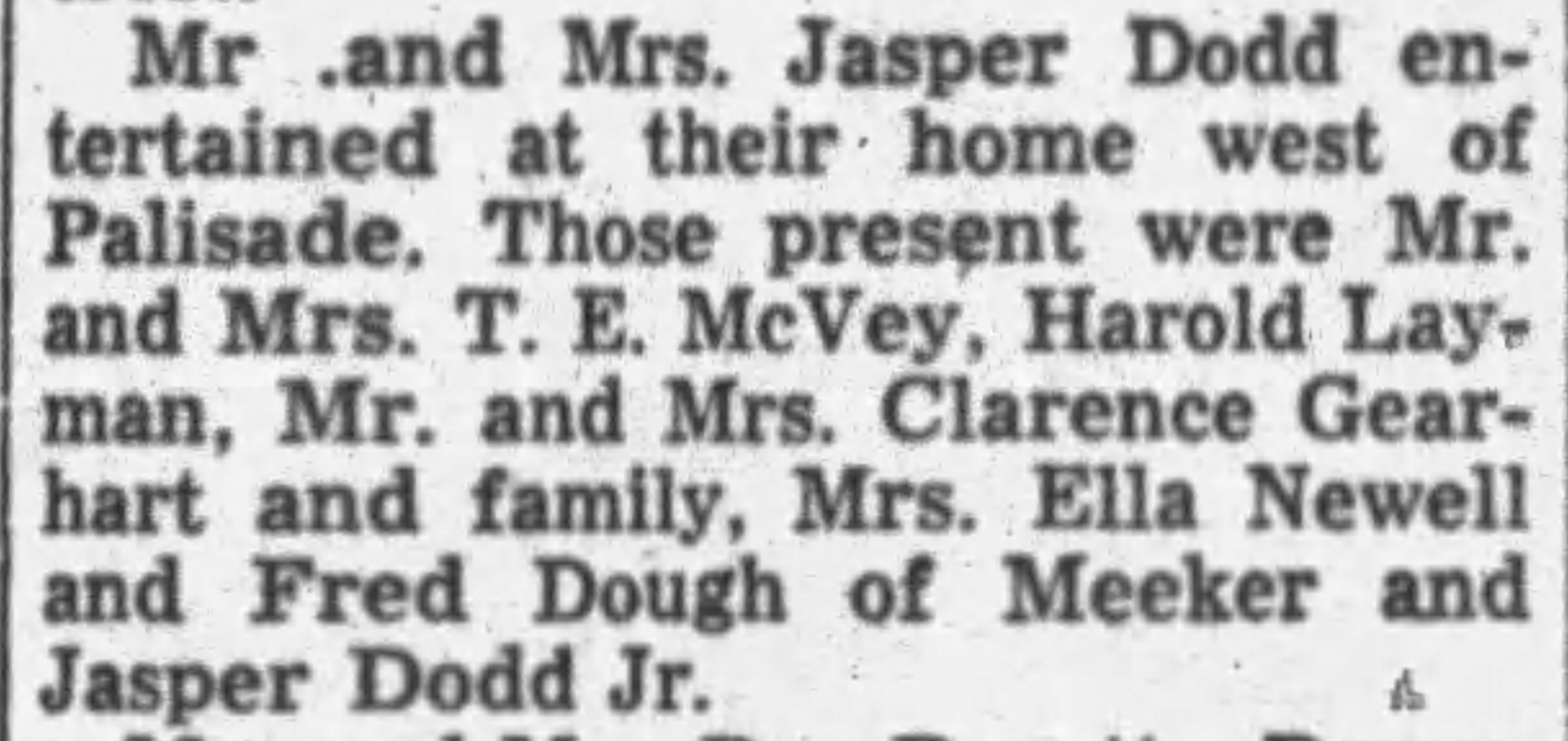 Dauth Family Archive - 1943-12-27 - The Daily Sentinel - Fred Dauth Visiting Jasper Dodd Family