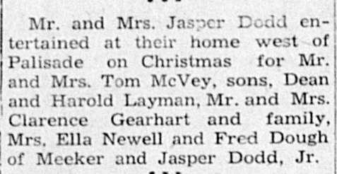 Dauth Family Archive - 1943-12-31 - Palisade Tribune - Fred Dauth Visiting Jasper Dodd Family