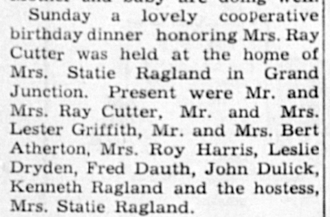 Dauth Family Archive - 1948-04-16 - The Palisade Tribune - Fred Dauth At Ray Cutter Home
