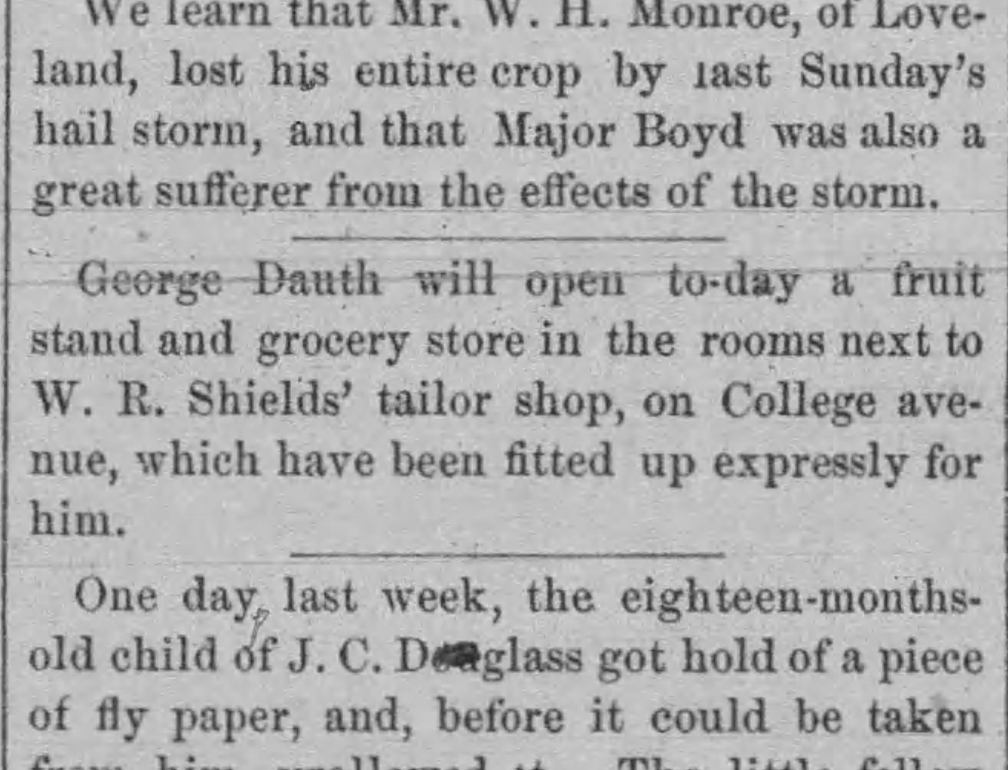 Dauth Family Archive - 1885-07-30 - The Fort Collins Courier - George Dauth Opens Grocery
