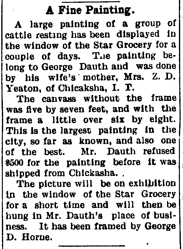 Dauth Family Archive - 1905-11-23 - Greeley Tribune - Emily Albee Cattle Painting in George Dauth Grocery