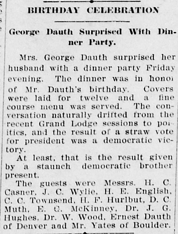Dauth Family Archive - 1908-10-28 - The Greeley Tribune - George Dauth Birthday