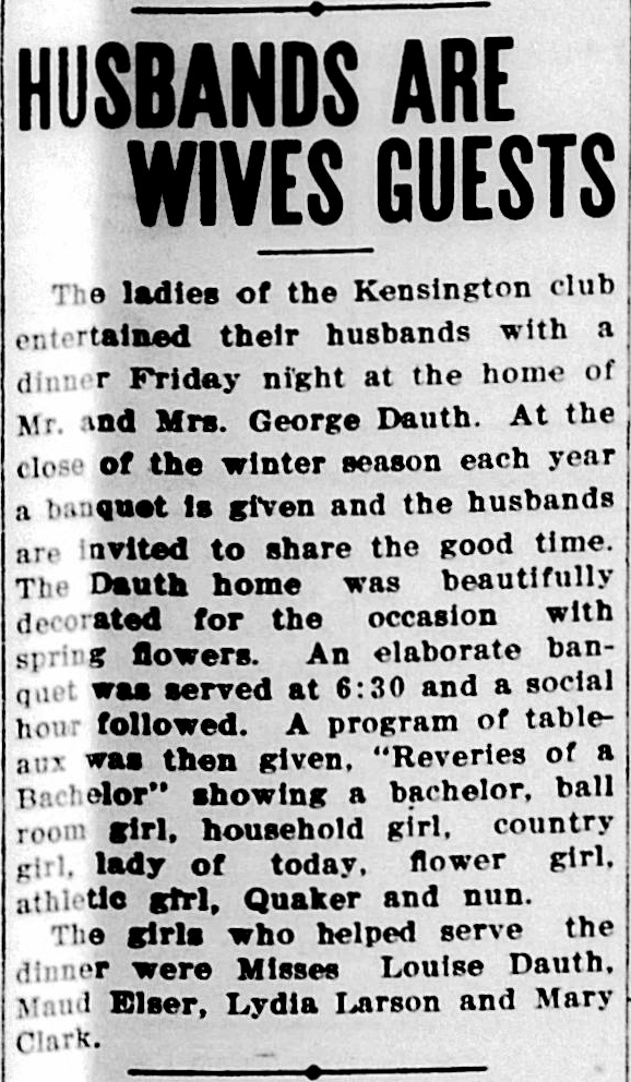 Dauth Family Archive - 1911-05-25 - The Greeley Tribune - Kensington Club Banquet