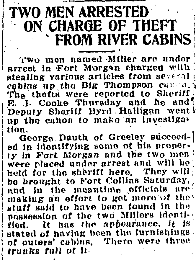 Dauth Family Archive - 1920-10-29 - Fort Collins Courier - Theft At Idlewild