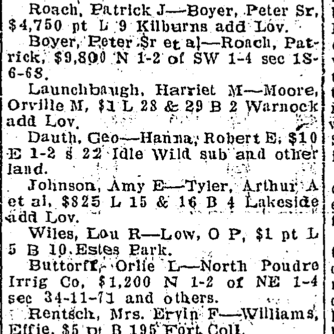 Dauth Family Archive - 1921-09-03 - Fort Collins Courier - George Dauth Sells Land To Robert Hanna