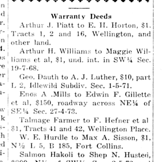 Dauth Family Archive - 1921-10-25 - Fort Collins Courier - George Dauth Sells Land To A J Luther