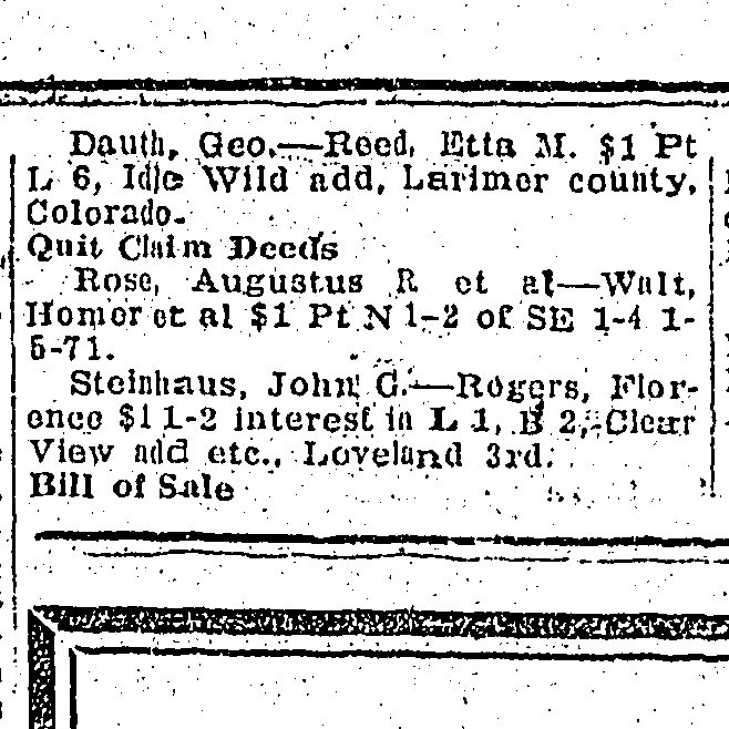 Dauth Family Archive - 1922-11-04 - Fort Collins Courier - George Dauth Sells Land To Etta Reed