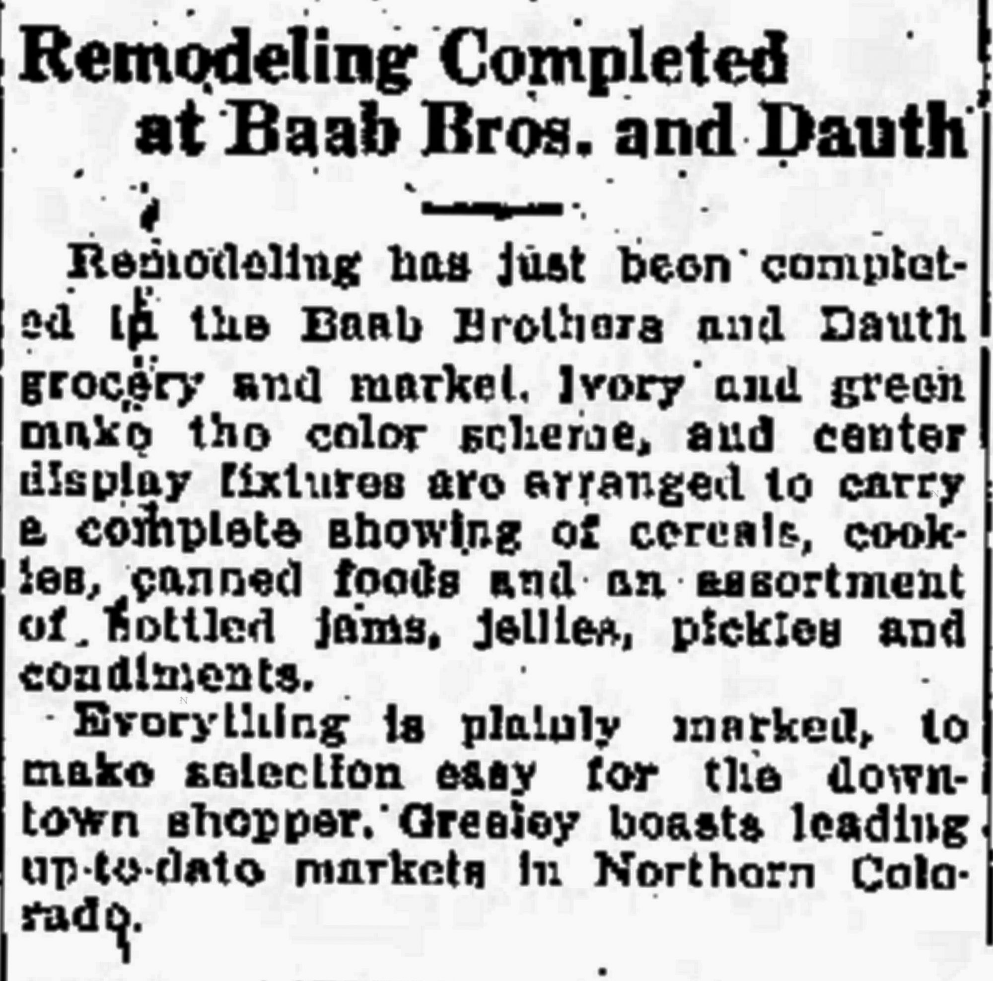 Dauth Family Archive - 1933-05-19 - Greeley Daily Tribune - Remodeling at George Dauths market
