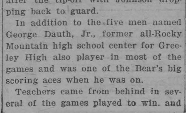 Dauth Family Archive - 1926-09-23 - The Mirror - June Dauth High School Basketball Summary