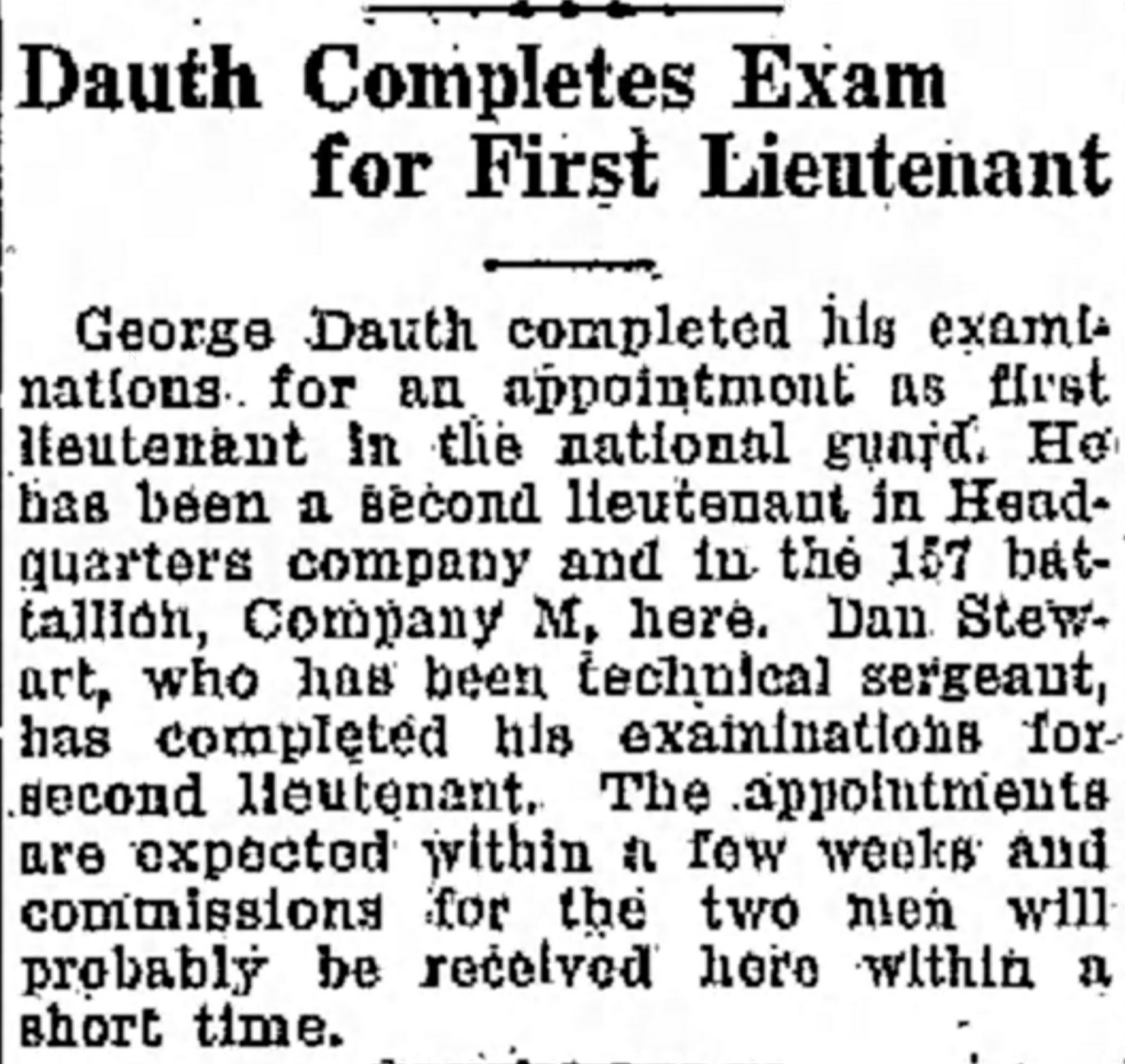 Dauth Family Archive - 1930-02-05 - Greeley Daily Tribune - June Dauth becomes First Lieutenant