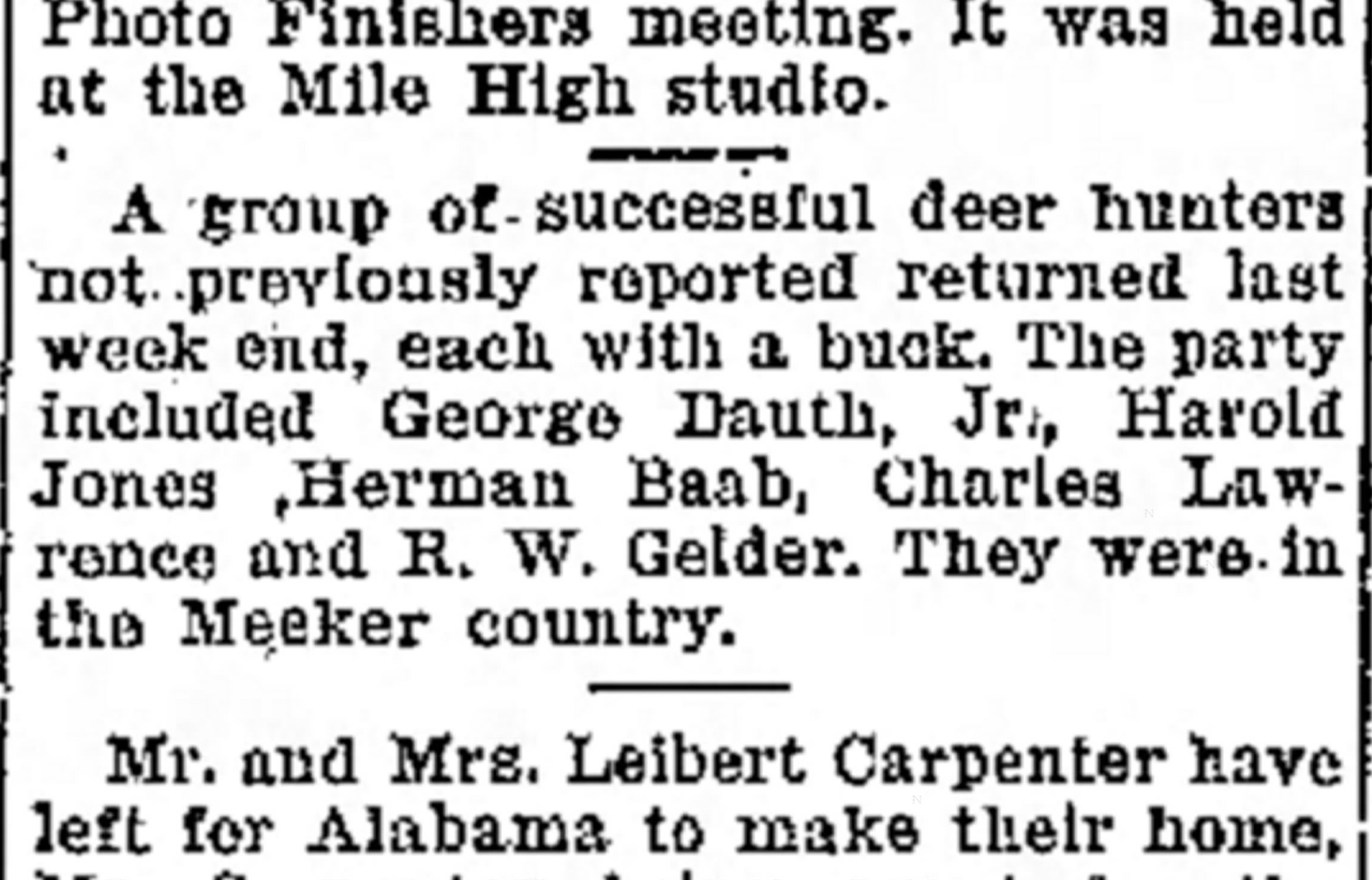 Dauth Family Archive - 1931-10-21 - Greeley Daily Tribune - June Dauth Hunts Buck