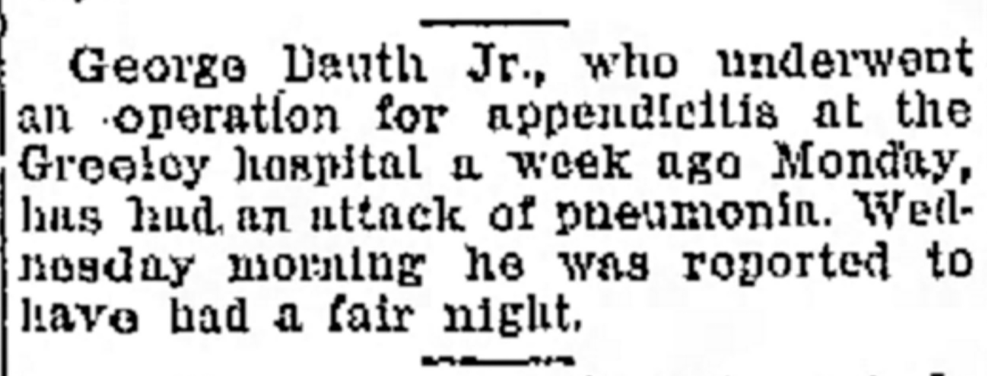 Dauth Family Archive - 1932-04-27 - Greeley Daily Tribune - June Dauth Gets Pneumonia