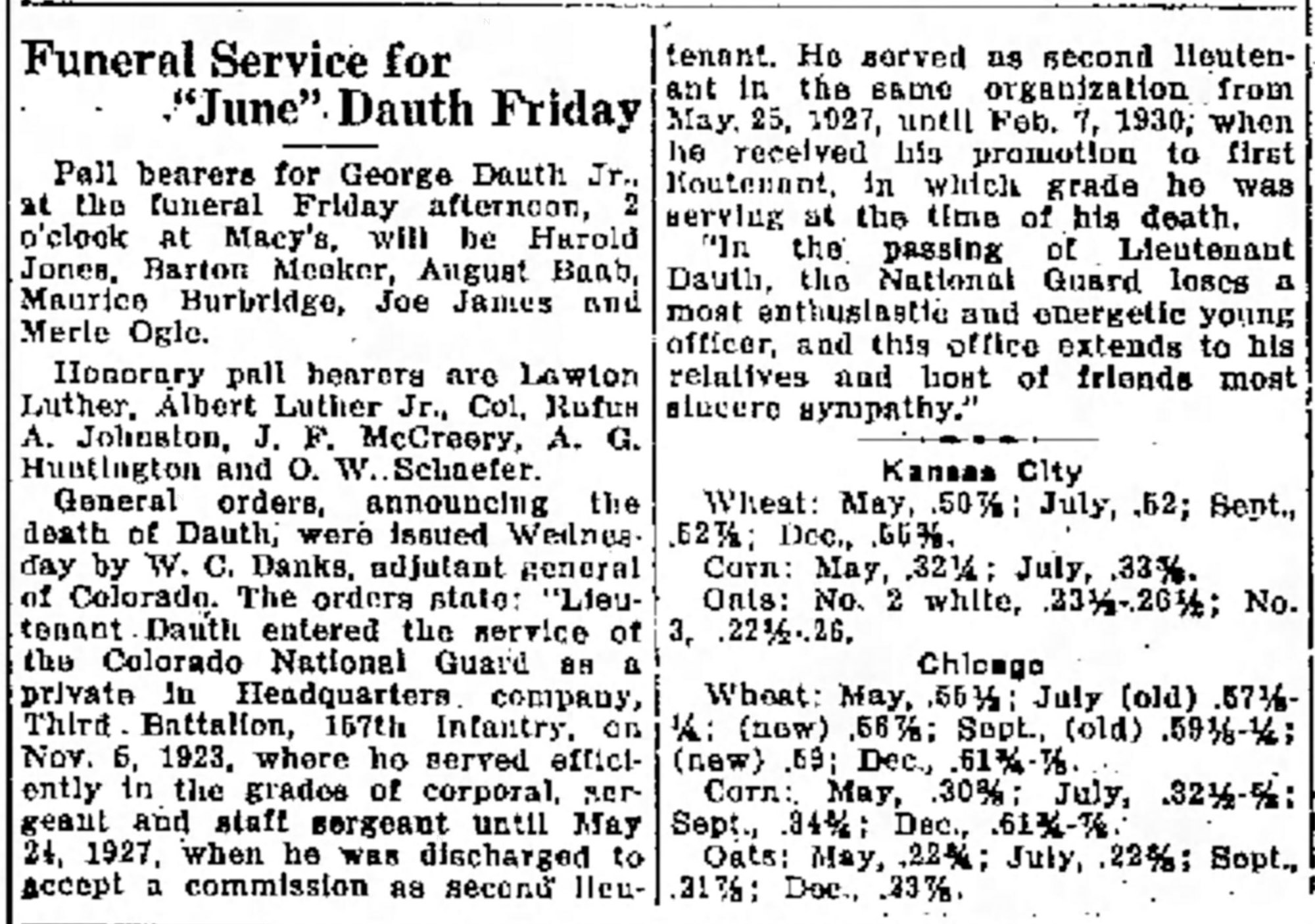 Dauth Family Archive - 1932-05-19 - Greeley Daily Tribune - June Dauth Funeral