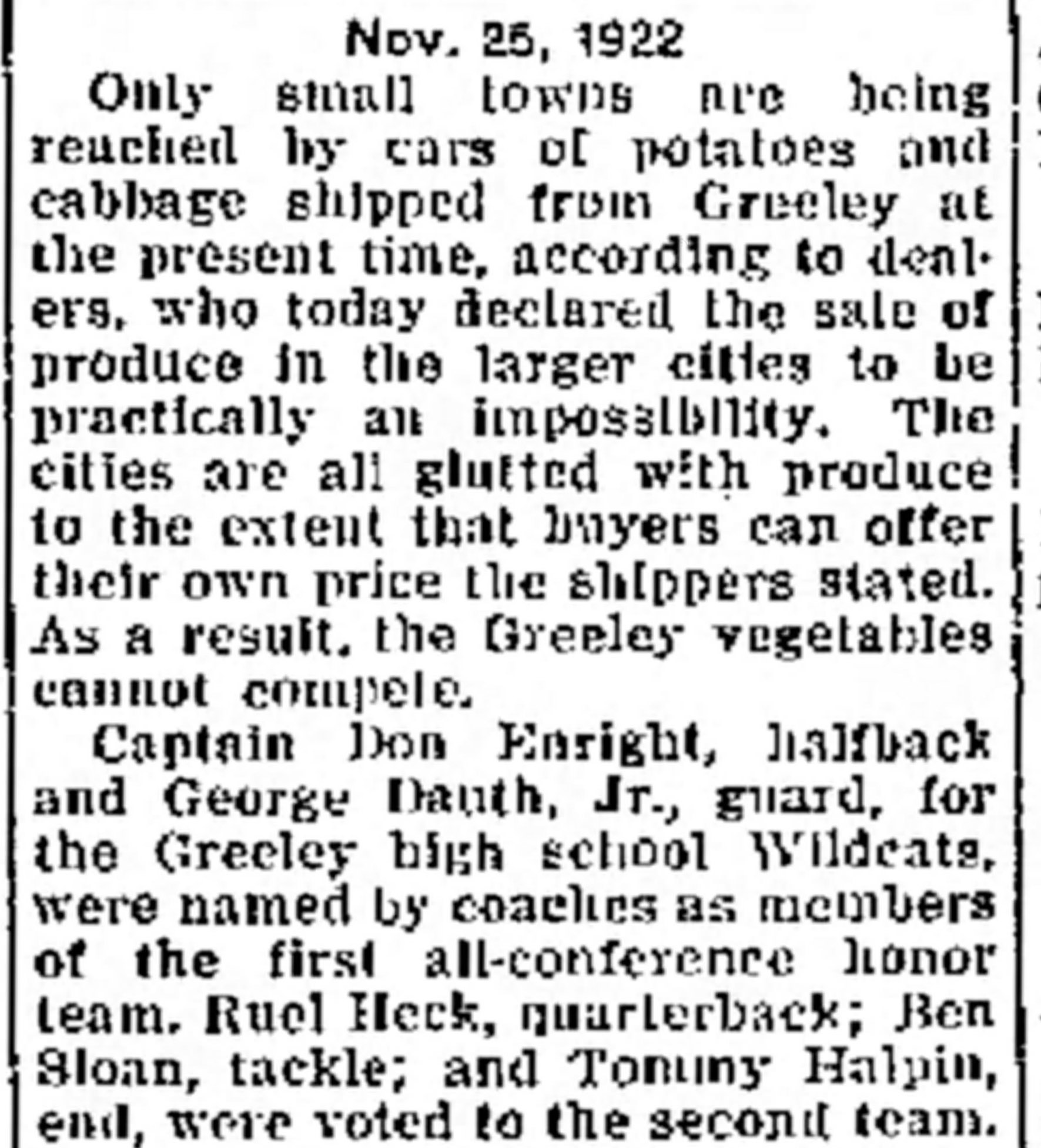 Dauth Family Archive - 1941-11-25 - Greeley Daily Tribune - June Dauth All Conference Team