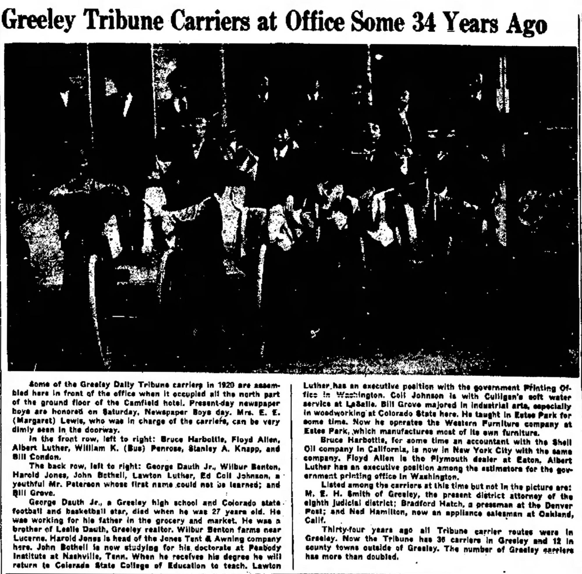 Dauth Family Archive - 1954-10-02 - Greeley Daily Tribune - June Dauth Newspaper Boy