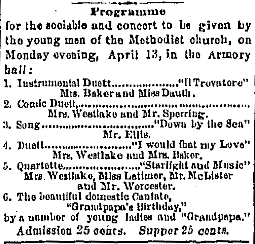 Dauth Family Archive - 1885-04-12 - Leadville Daily Herald - Katherine Dauth Performing At Concert