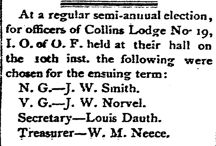 Dauth Family Archive - 1878-12-21 - Fort Collins Courier - Louis Dauth IOOF Secretary