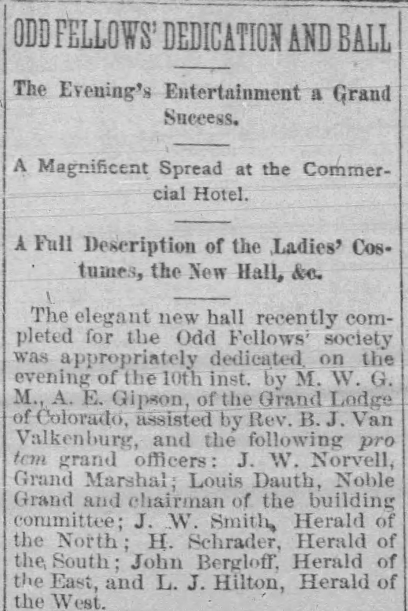Dauth Family Archive - 1880-02-19 - The Fort Collins Courier - Louis Dauth Grand Marshal of IOOF