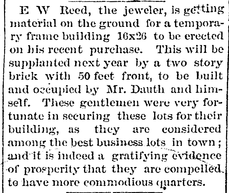 Dauth Family Archive - 1880-03-25 - Fort Collins Courier - Louis Dauth and E W Reed Discuss Reed-Dauth Block