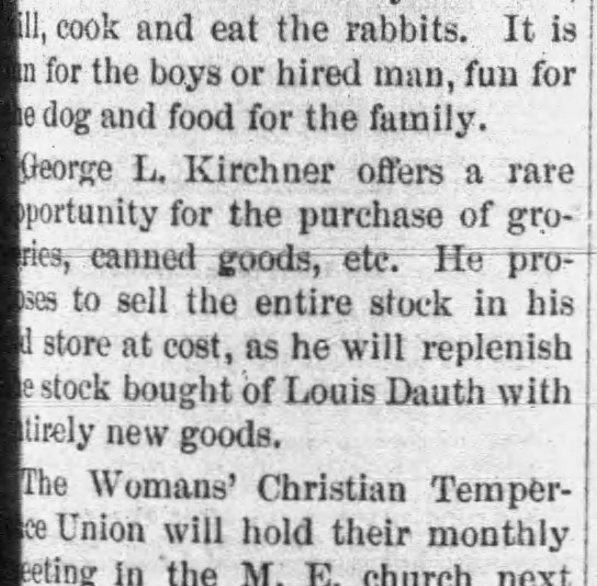 Dauth Family Archive - 1881-02-17 - Express - Louis Dauth Sells Bakery To Kirchner