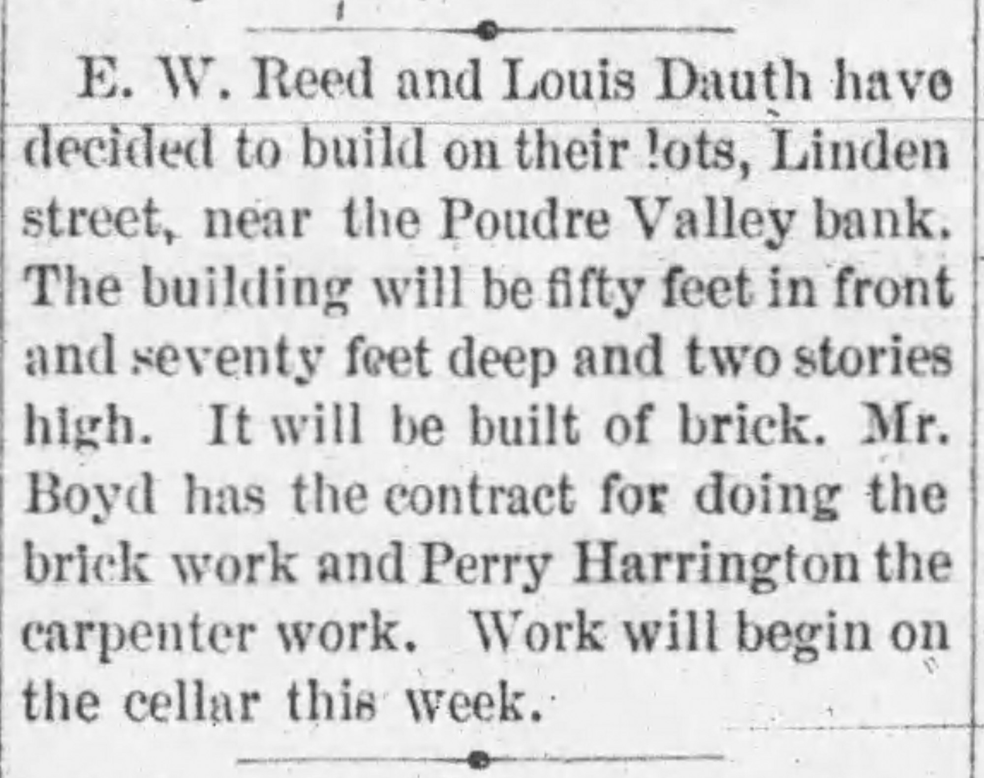 Dauth Family Archive - 1881-03-24 - Express - Louis Dauth Reed-Dauth Block Contractor