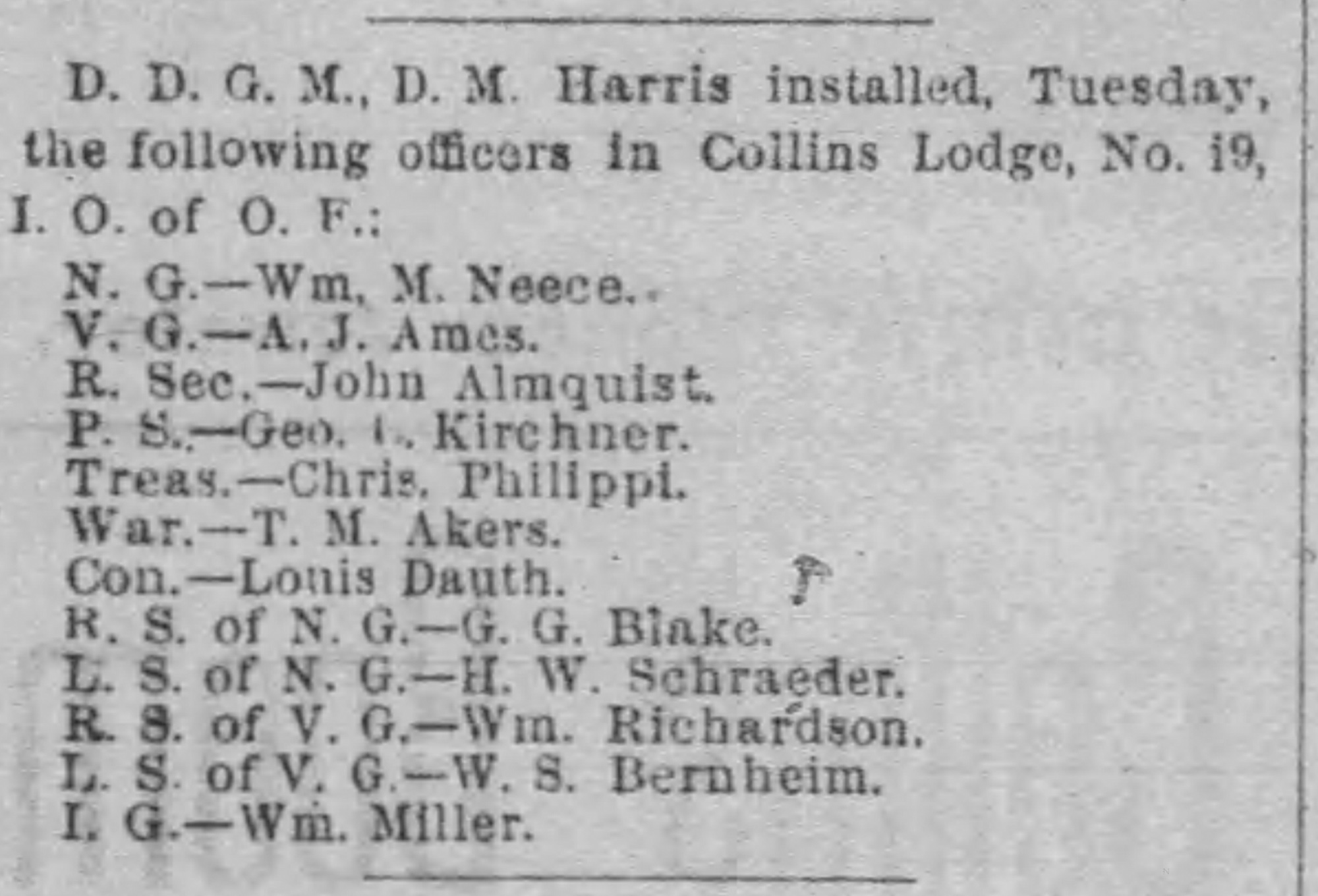 Dauth Family Archive - 1881-06-30 - The Fort Collins Courier - Louis Dauth Conductor of IOOF