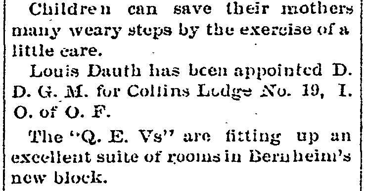 Dauth Family Archive - 1881-10-27 - Fort Collins Courier - Louis Dauth Deputy Grand Master of IOOF