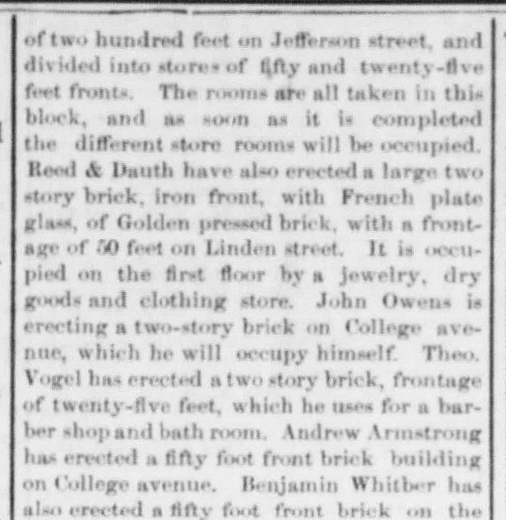 Dauth Family Archive - 1882-01-01 - Denver Tribune - Louis Dauth Reed-Dauth Block Mention in Denver Tribune