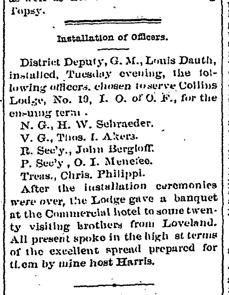 Dauth Family Archive - 1882-01-05 - Fort Collins Courier - Louis Dauth Deputy Grand Master of IOOF