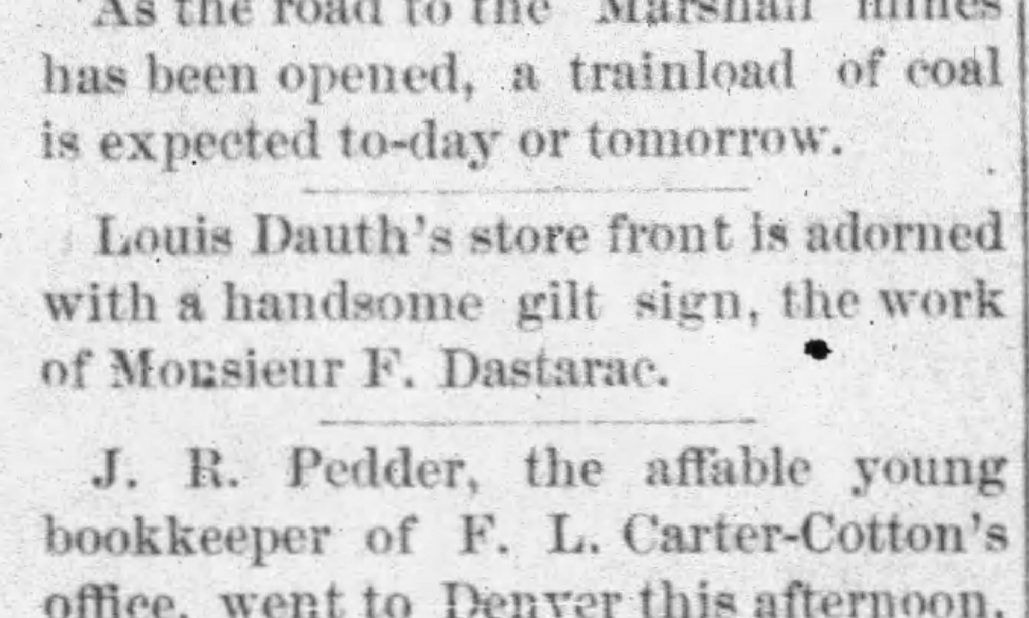 Dauth Family Archive - 1883-02-05 - The Daily Express - Louis Dauth Store Has New Sign