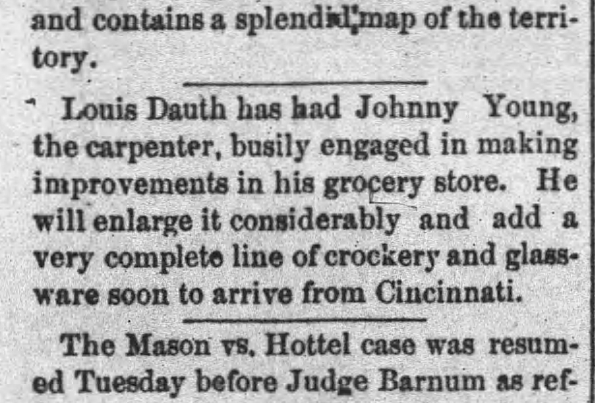 Dauth Family Archive - 1886-04-10 - The Fort Collins Express - Louis Dauth Expanding His Store