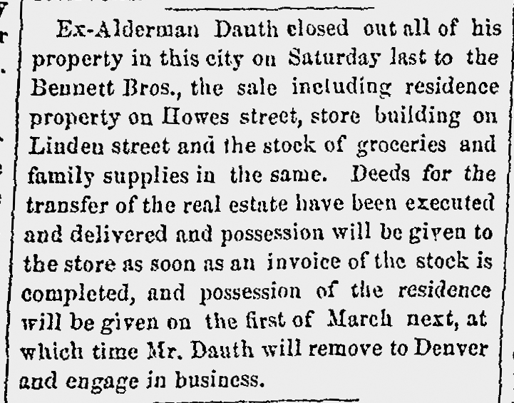 Dauth Family Archive - 1888-02-16 - Fort Collins Courier - Louis Dauth Sells His Store at the Reed-Dauth Block