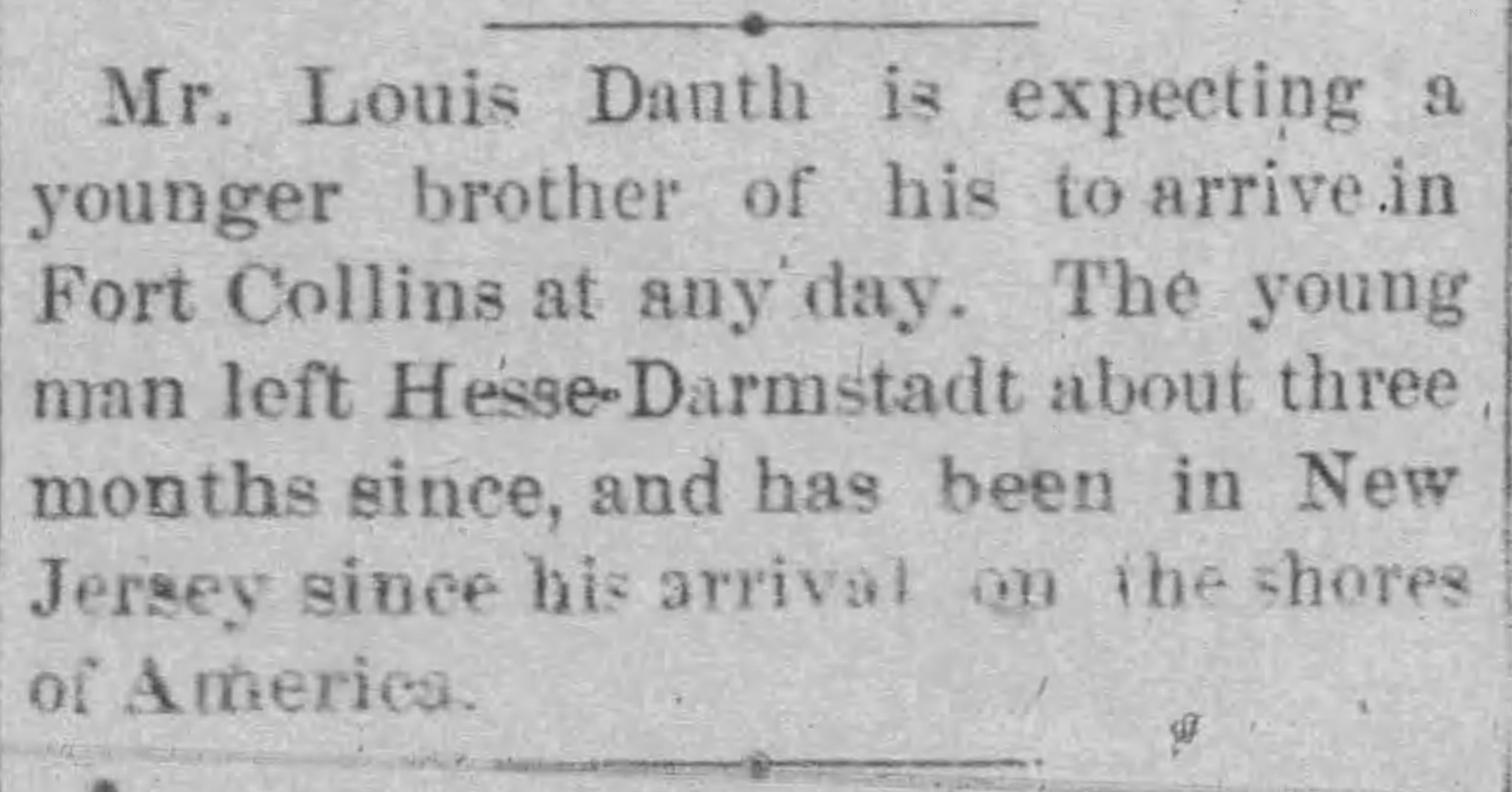 Dauth Family Archive - 1882-08-28 - Daily Evening Courier - Phillip Dauth Traveling to Fort Collins