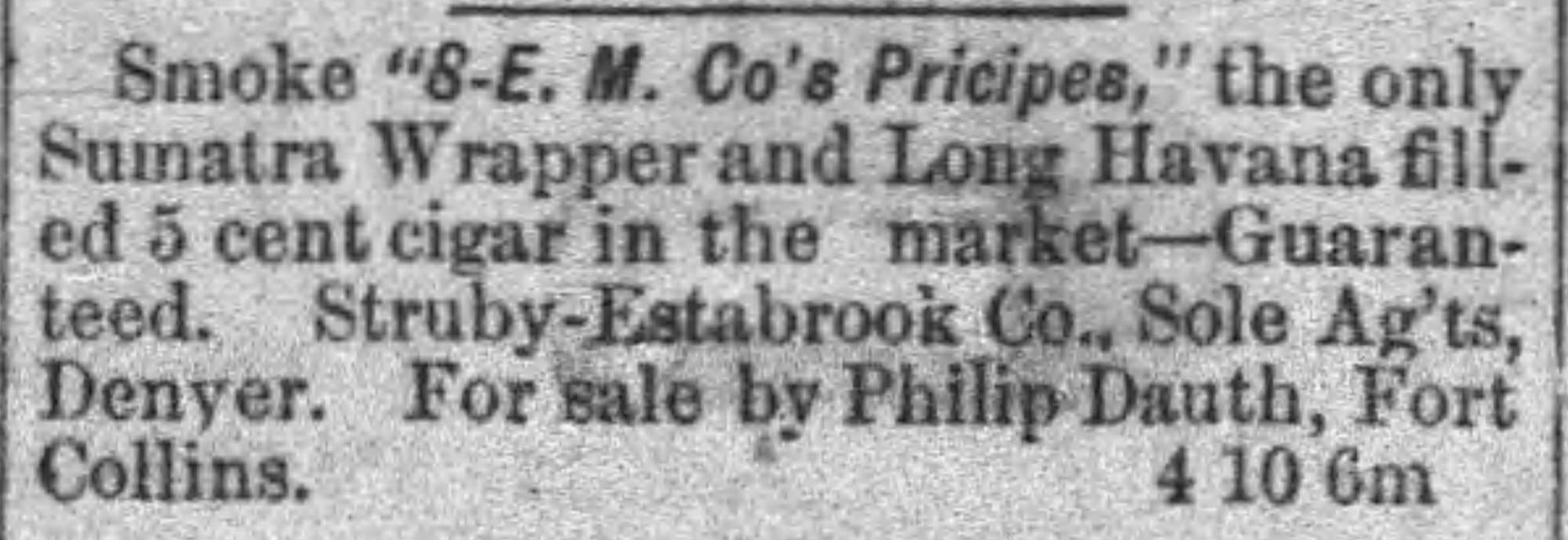 Dauth Family Archive - 1886-07-17 - The Fort Collins Express - Philip Dauth Cigar Advertisement