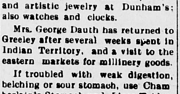 Dauth Family Archive - 1904-03-10 - The Greeley Tribune - Florence Dauth Purchasing Millinery Goods